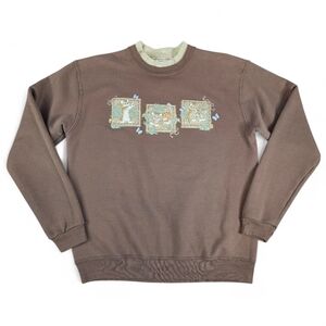 Vintage Double Collar Crewneck Wildlife Animal Graphic Sweatshirt Brown Size M